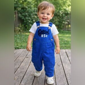 Blue cotton bibed  vestbak Oshkosh overalls No. 95 NYC DiV. Size 12 months
